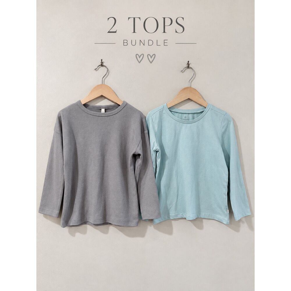 Quincy Mae Honest Baby Kids 3T Gray Blue Organic Cotton Long Sleeve Tops NWT